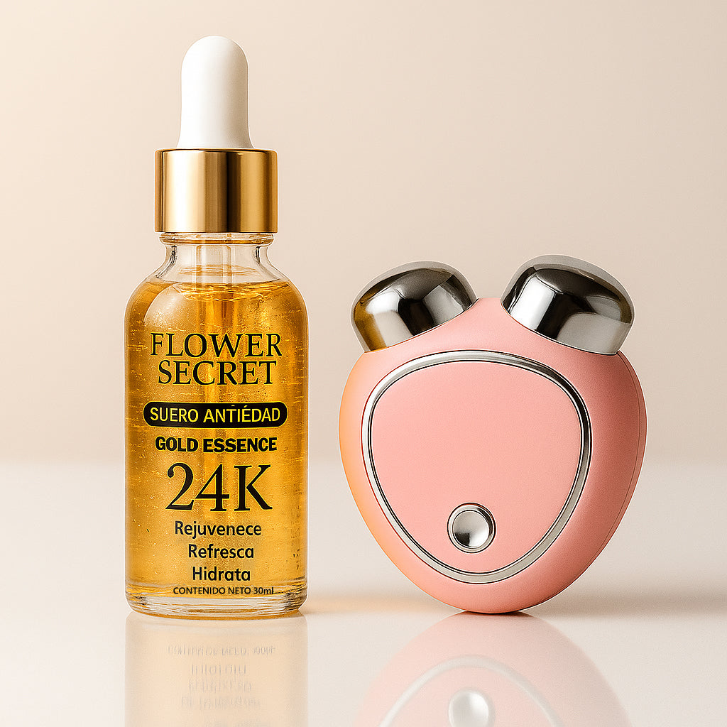 Pack Rejuvenecedor Premium – Serum Flower Secret 24K + Masajeador Lifting Microcorriente